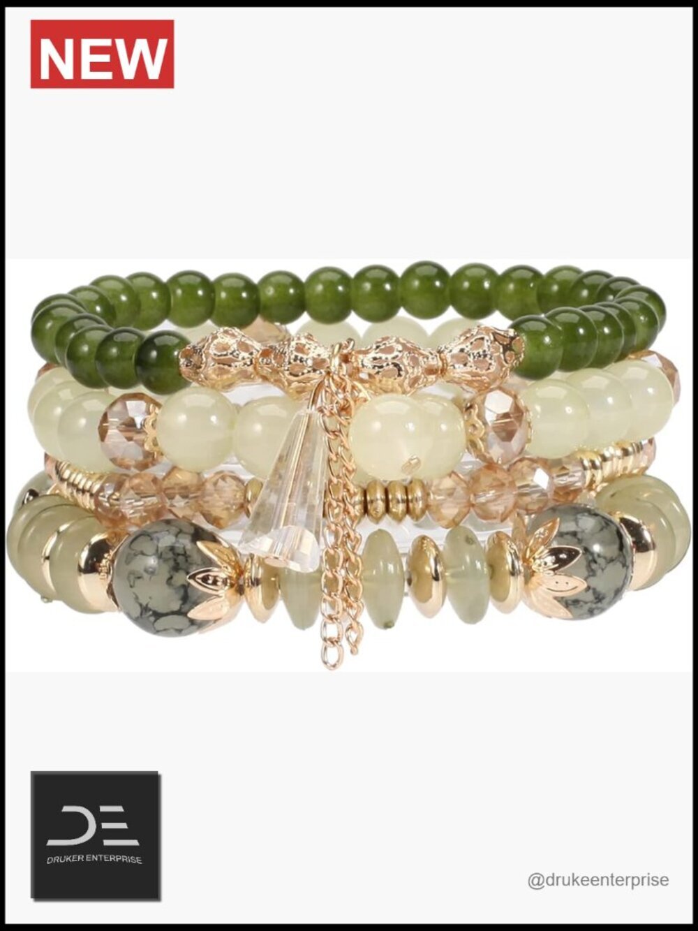 Bohemian Stackable Stretch Bracelets Set Crystal Glass Beads Gold Plated